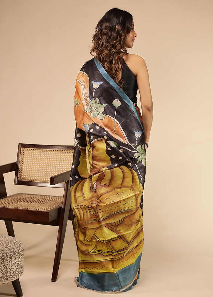 Brown Handloom Tussar Pure Silk Saree With Blouse Piece