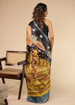 Brown Handloom Tussar Pure Silk Saree With Blouse Piece