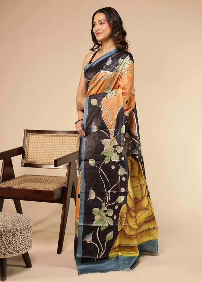 Multicolor Handloom Tussar Pure Silk Saree With Blouse Piece