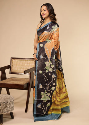Multicolor Handloom Tussar Pure Silk Saree With Blouse Piece