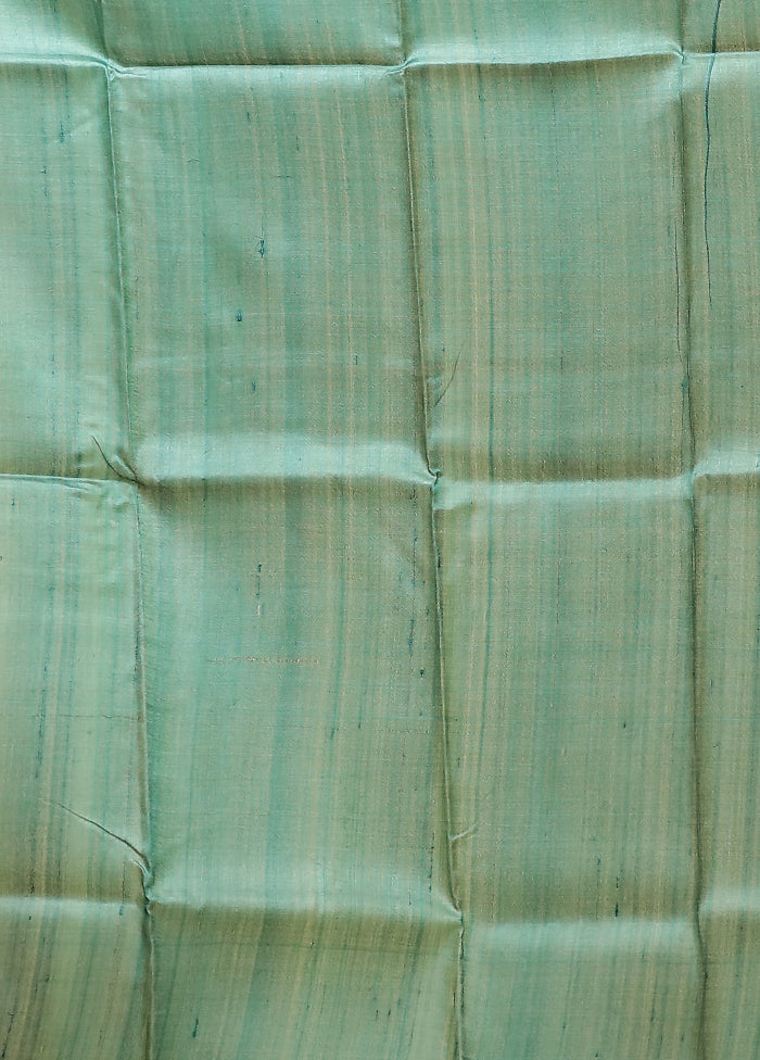Blue Handloom Tussar Pure Silk Saree With Blouse Piece
