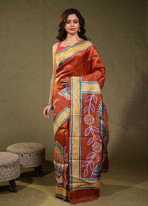 Multicolor Printed Pure Silk Saree With Blouse Piece