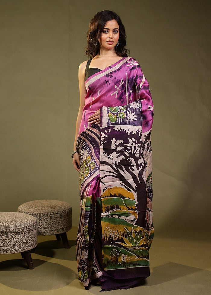 Multicolor Printed Pure Silk Saree With Blouse Piece