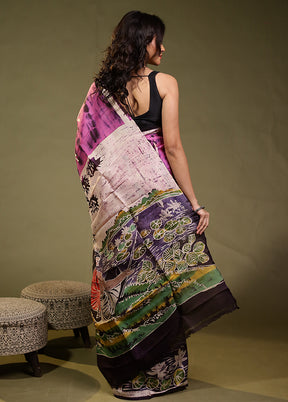 Multicolor Printed Pure Silk Saree Without Blouse Piece