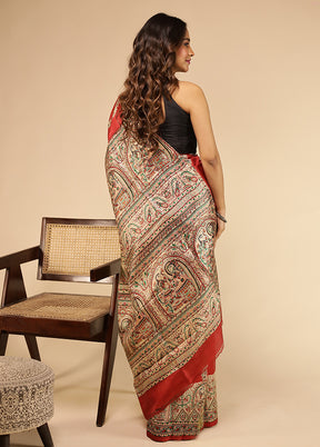 Red Printed Pure Silk Saree Without Blouse Piece