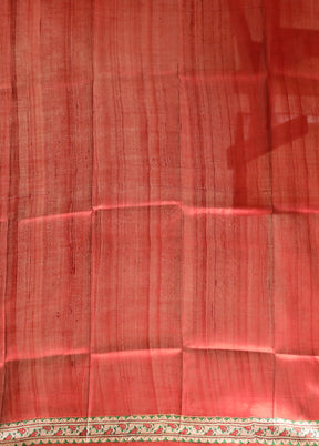 Red Printed Pure Silk Saree Without Blouse Piece