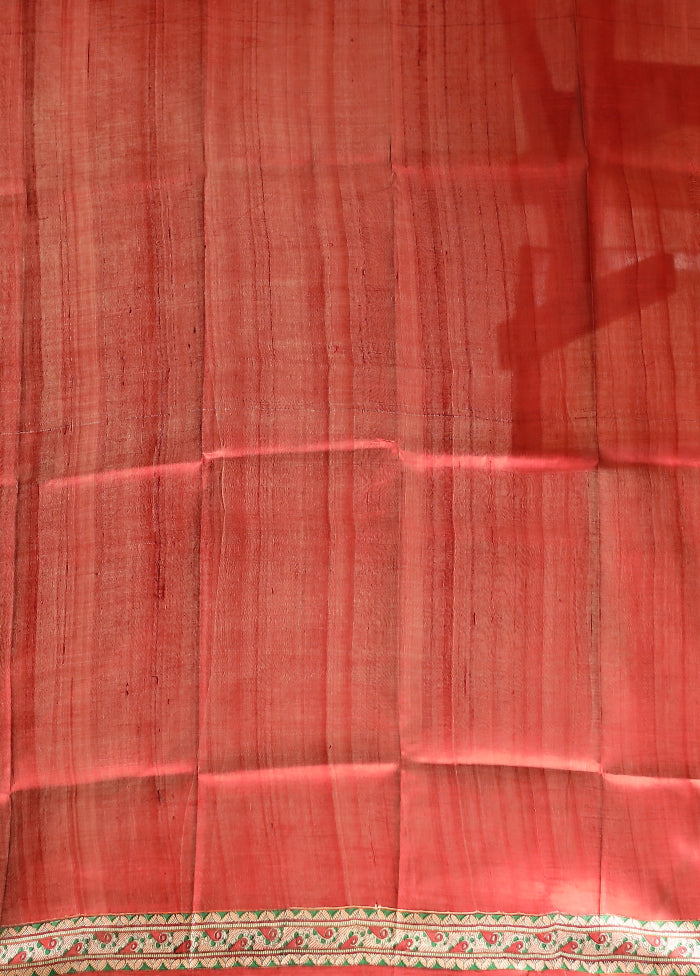 Red Printed Pure Silk Saree With Blouse Piece