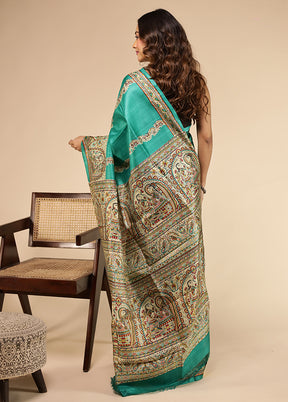 Green Printed Pure Silk Saree Without Blouse Piece
