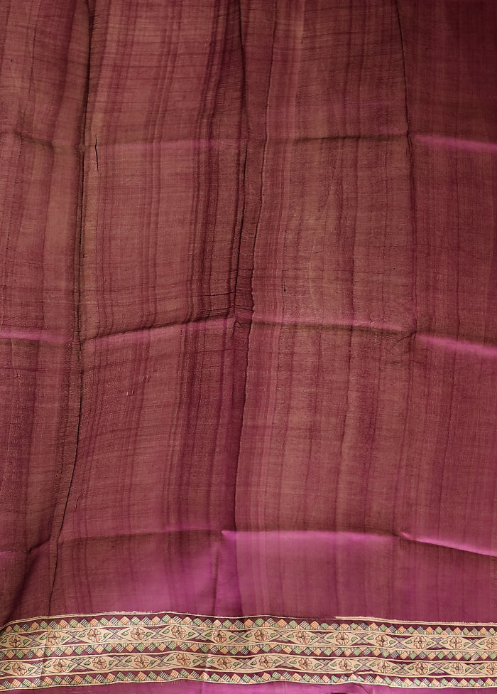 Purple Printed Pure Silk Saree Without Blouse Piece