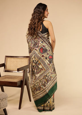 Cream Printed Pure Silk Saree Without Blouse Piece