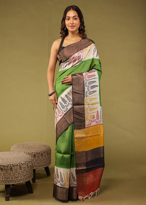 Multicolor Tussar Silk Saree With Blouse Piece