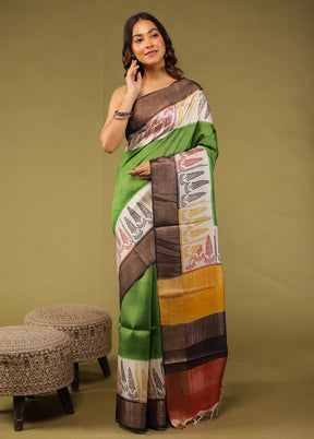 Multicolor Tussar Silk Saree With Blouse Piece