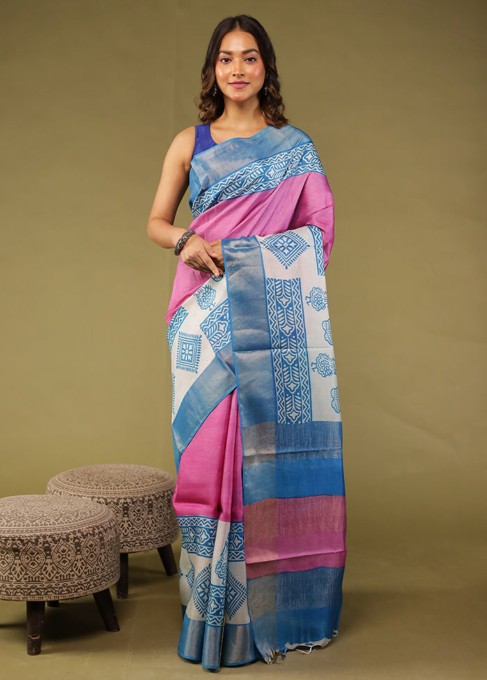 Blue Tussar Silk Saree With Blouse Piece
