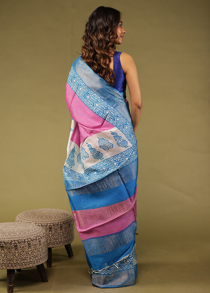 Blue Tussar Silk Saree With Blouse Piece