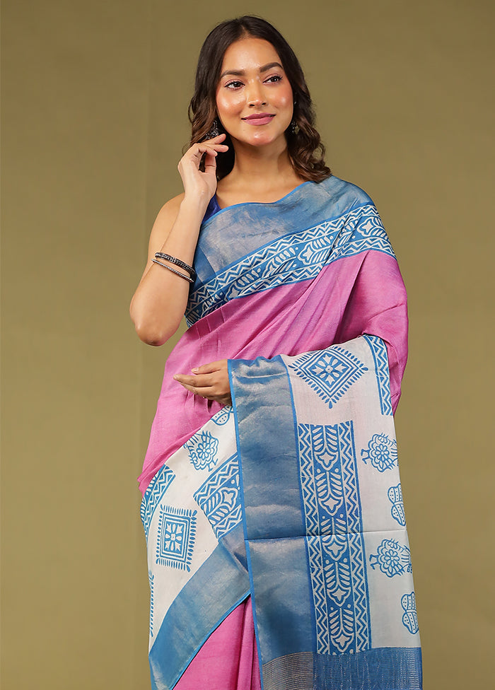 Blue Tussar Silk Saree With Blouse Piece