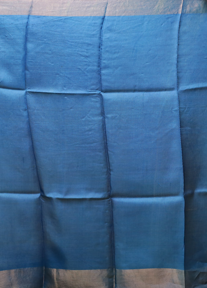 Blue Tussar Silk Saree With Blouse Piece