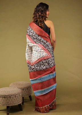 Red Tussar Silk Saree With Blouse Piece