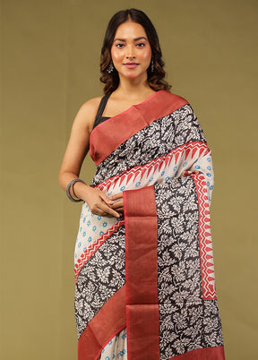 Cream Tussar Silk Saree With Blouse Piece