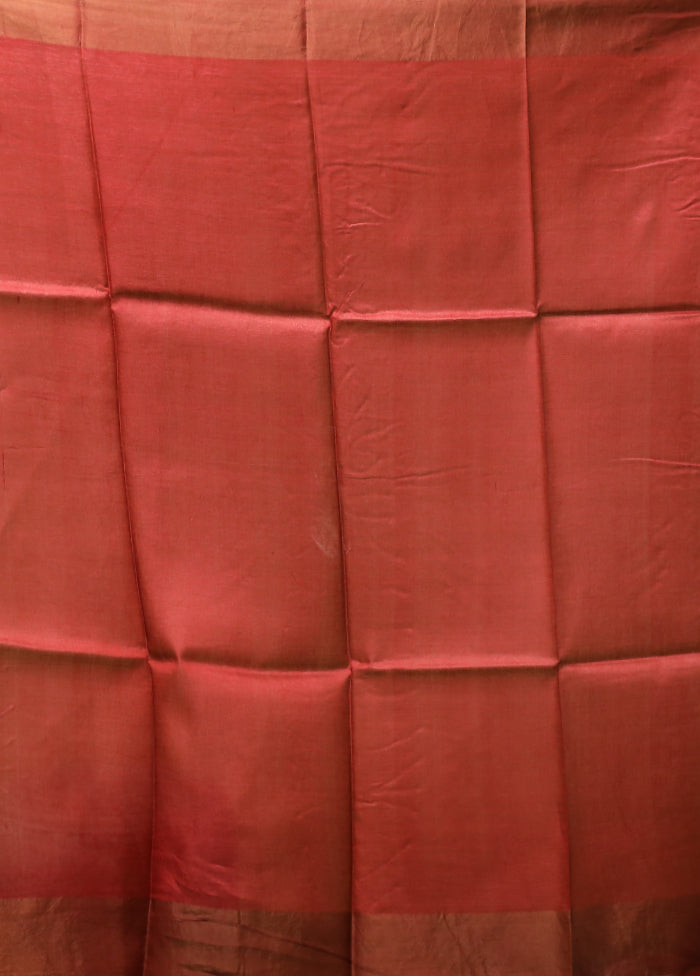 Red Tussar Silk Saree With Blouse Piece
