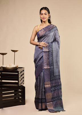Blue Handloom Tussar Pure Silk Saree With Blouse Piece