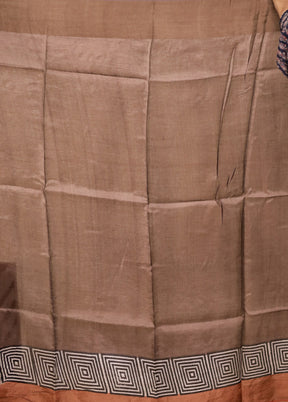Brown Handloom Tussar Pure Silk Saree With Blouse Piece