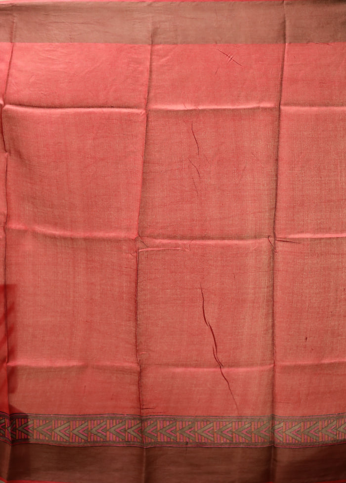 Maroon Handloom Tussar Pure Silk Saree With Blouse Piece