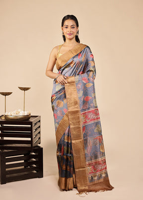 Cream Tussar Silk Saree With Blouse Piece