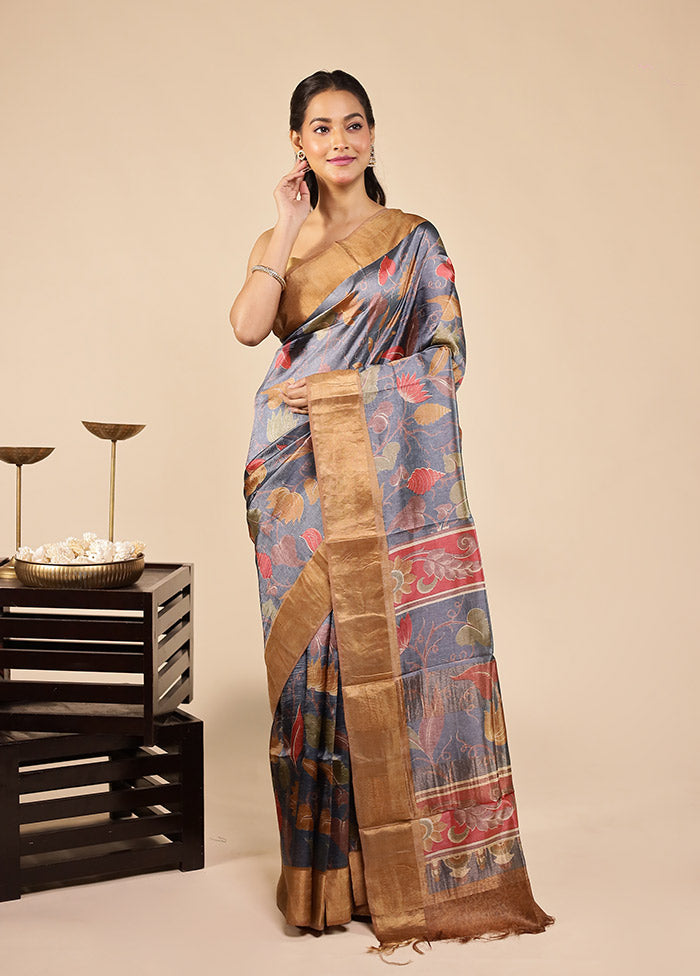 Multicolor Tussar Silk Saree With Blouse Piece