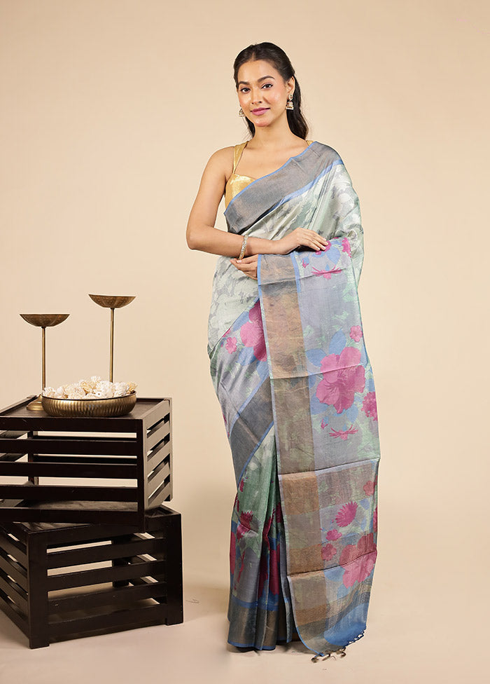 Green Tussar Silk Saree With Blouse Piece