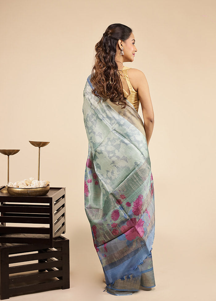 Green Tussar Silk Saree With Blouse Piece