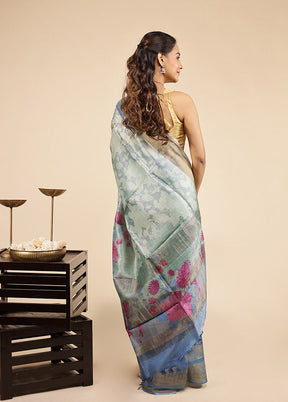Grey Tussar Silk Saree With Blouse Piece