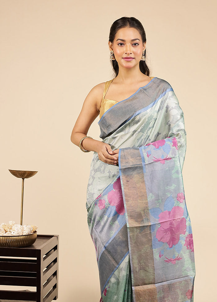Green Tussar Silk Saree With Blouse Piece