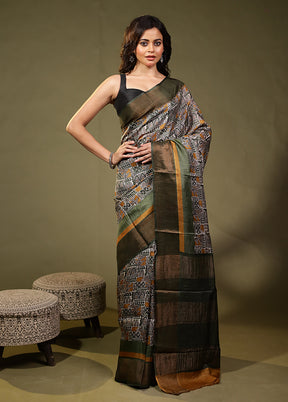 Green Tussar Silk Saree With Blouse Piece