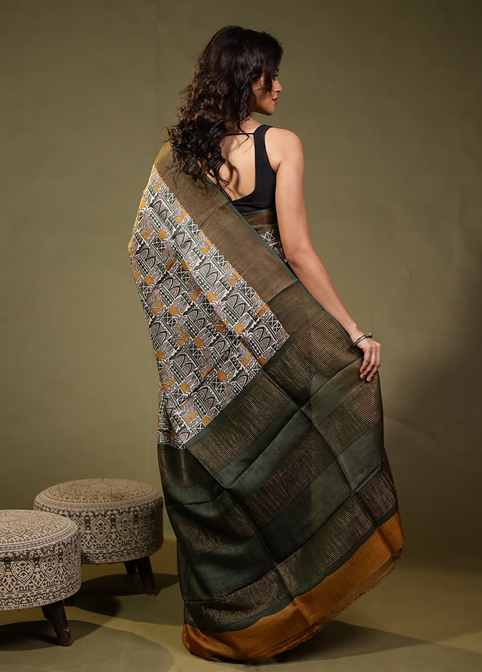 Green Tussar Silk Saree With Blouse Piece