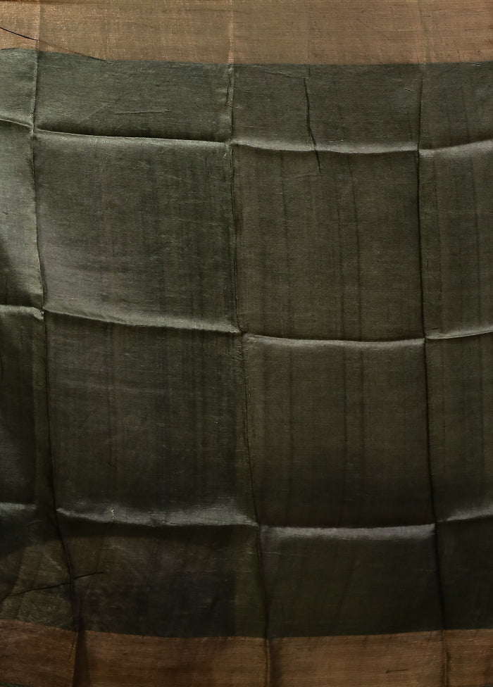 Grey Tussar Silk Saree With Blouse Piece