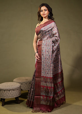 Cream Tussar Silk Saree With Blouse Piece