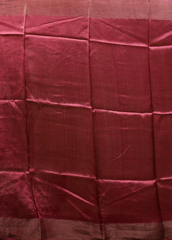 Maroon Tussar Silk Saree With Blouse Piece