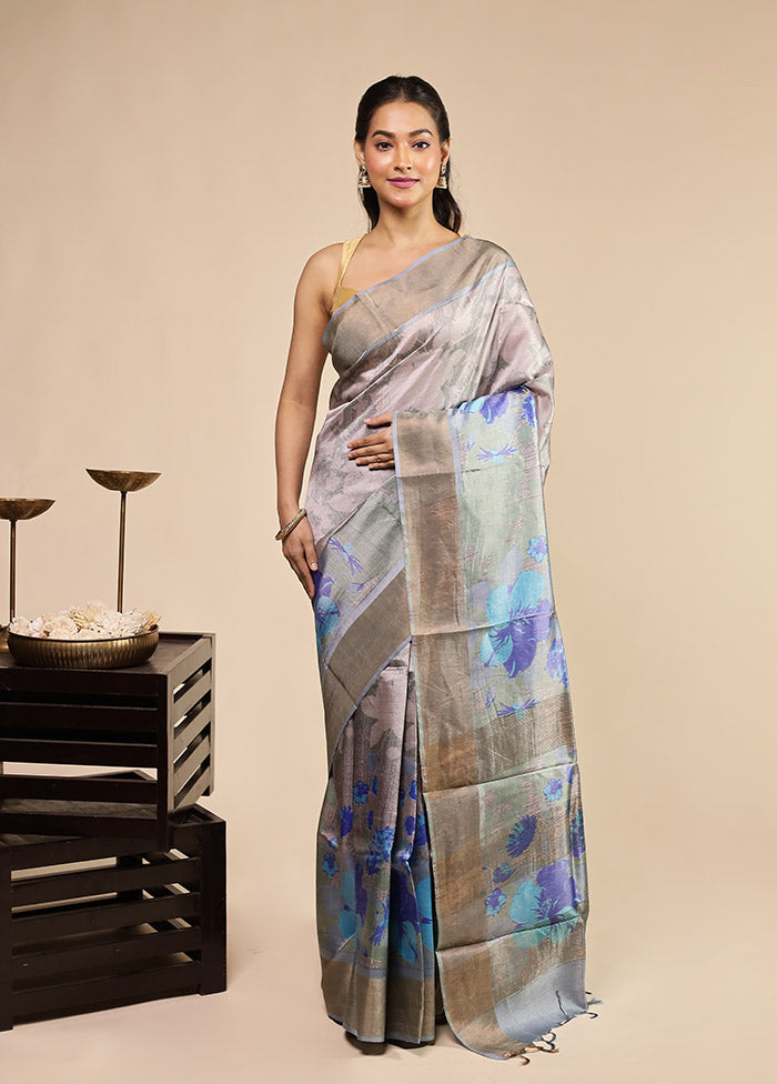 Purple Tussar Silk Saree With Blouse Piece