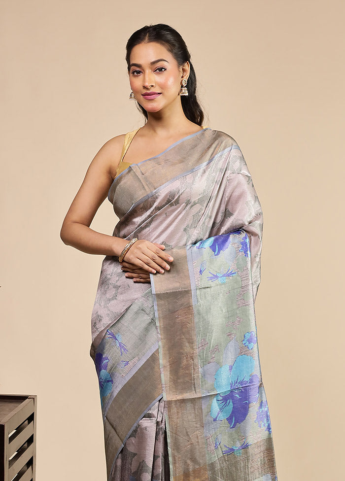 Purple Tussar Silk Saree With Blouse Piece