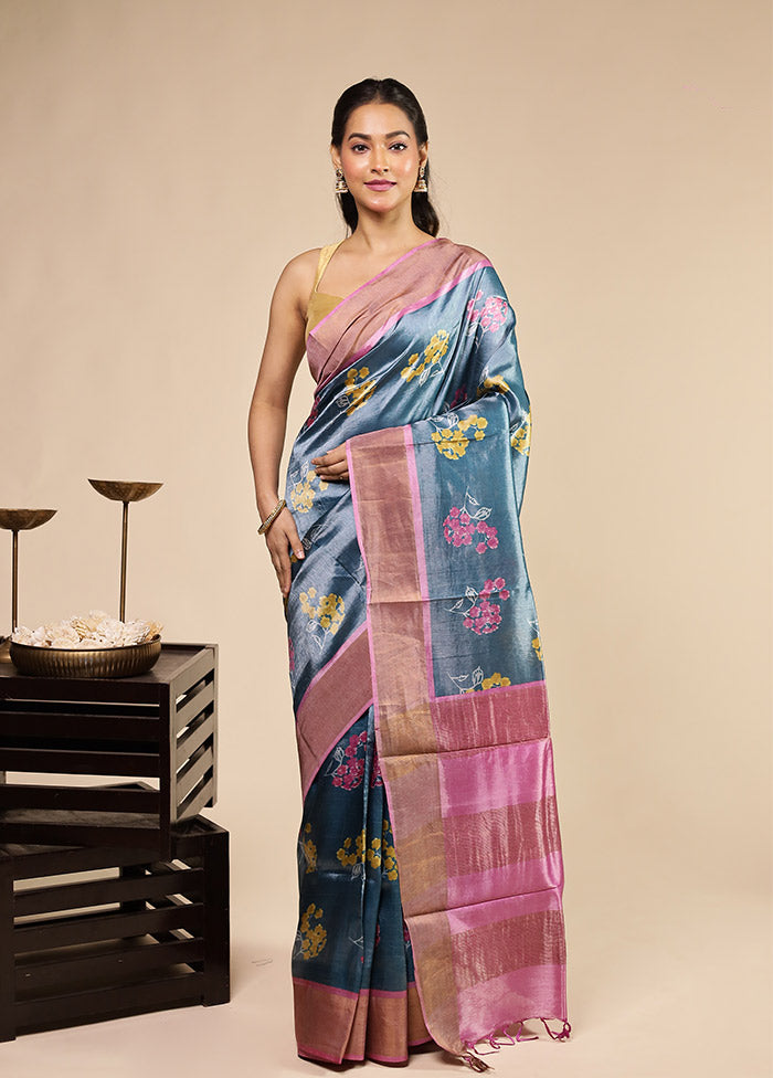 Green Tussar Silk Saree With Blouse Piece