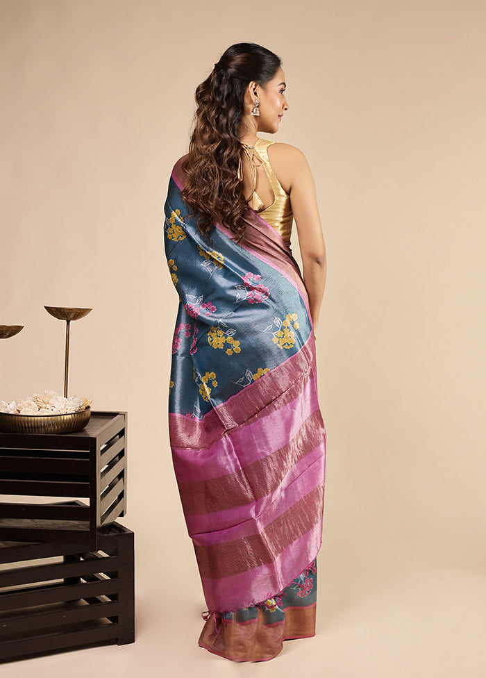 Green Tussar Silk Saree With Blouse Piece