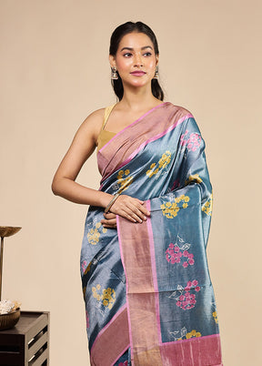 Green Tussar Silk Saree With Blouse Piece