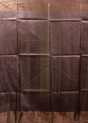 Brown Handloom Tussar Pure Silk Saree With Blouse Piece