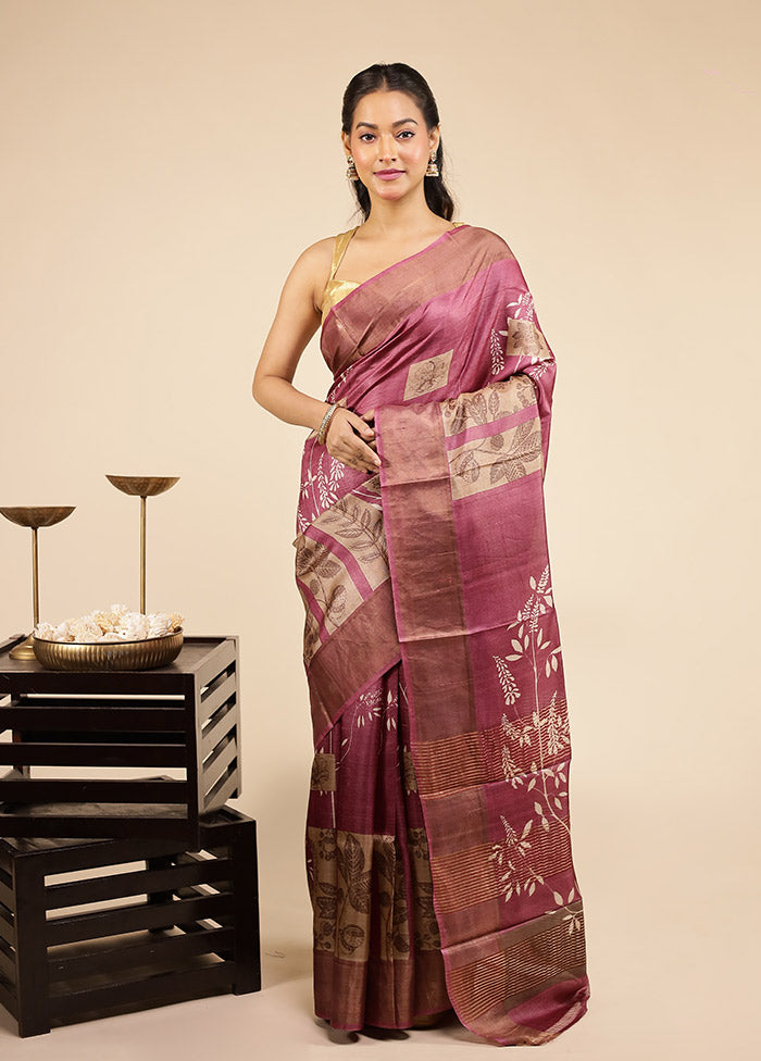 Multicolor Handloom Tussar Pure Silk Saree With Blouse Piece