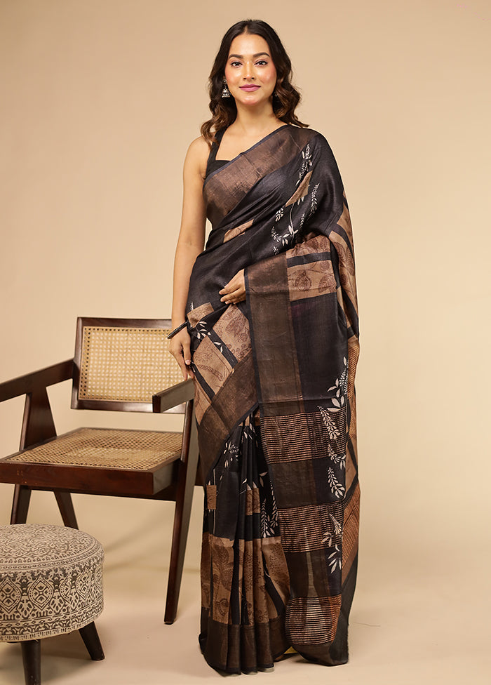 Purple Handloom Tussar Pure Silk Saree With Blouse Piece