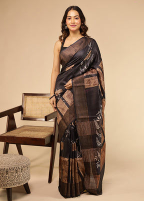 Purple Handloom Tussar Pure Silk Saree With Blouse Piece