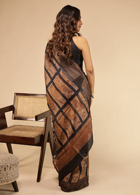 Black Handloom Tussar Pure Silk Saree With Blouse Piece