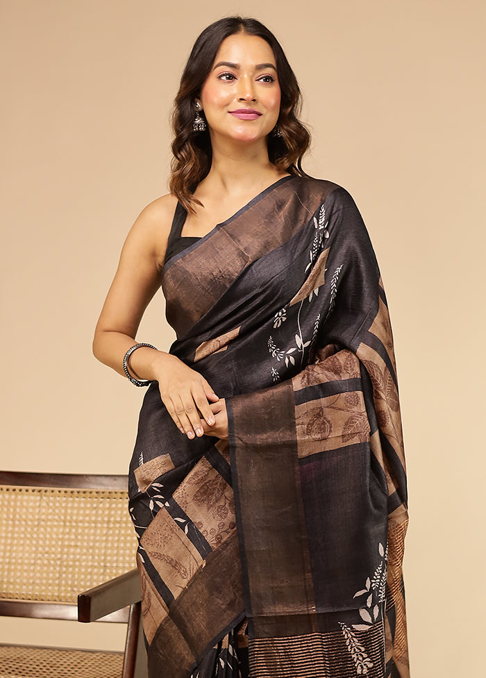 Purple Handloom Tussar Pure Silk Saree With Blouse Piece