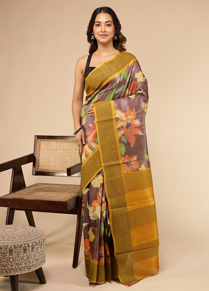 Multicolor Handloom Tussar Pure Silk Saree With Blouse Piece