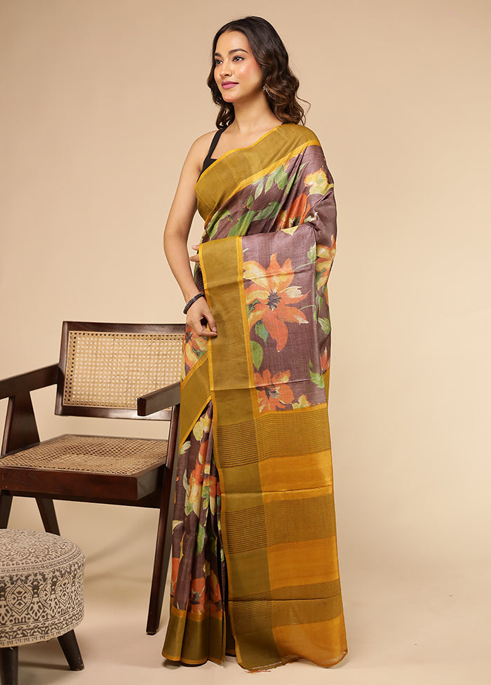 Multicolor Handloom Tussar Pure Silk Saree With Blouse Piece